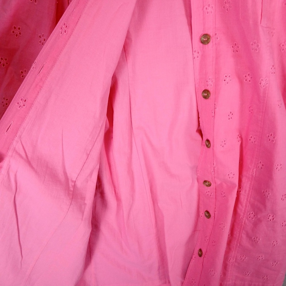 Vince Camuto Dress Womens 14 Pink Eyelet Button Front Cotton Shirt Puff Sleeve - Picture 8 of 11